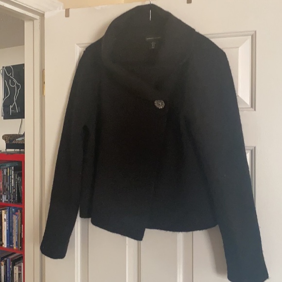 EUC wool cardigan- draped front and collar-1 button closure- Adrienne Vittadini - Picture 3 of 12